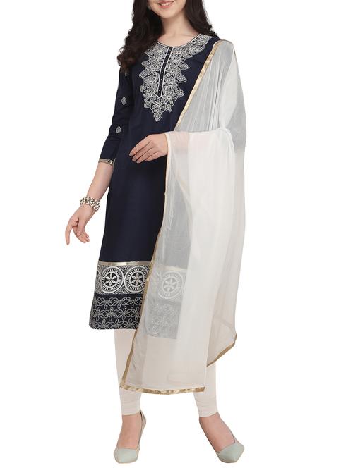 embroidered churidaar unstitched suit - 16039548 - Very Small Image - 1