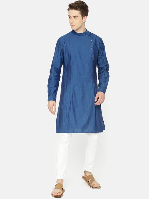 blue cotton long kurta - 16039624 - Very Small Image - 1