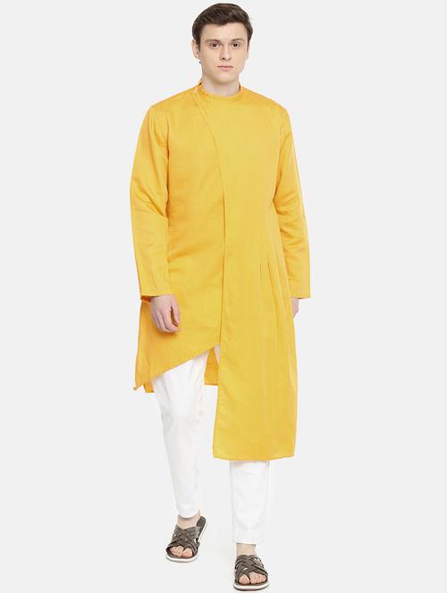 yellow solid asymmetric kurta - 16039653 - Very Small Image - 1