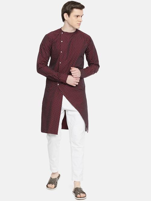 red cotton asymmetric kurta - 16039664 - Very Small Image - 1
