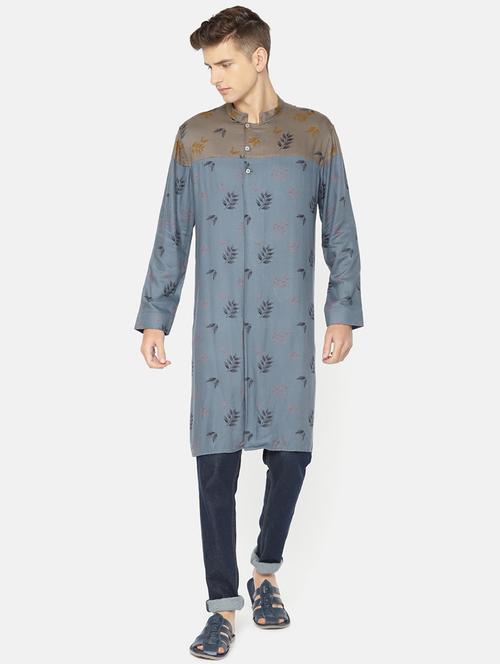 blue cotton long kurta - 16039668 - Very Small Image - 1
