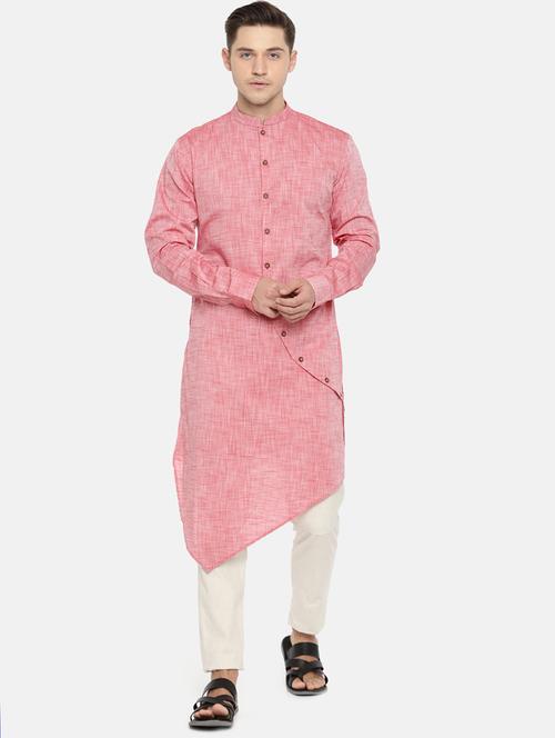 pink cotton asymmetric kurta - 16039687 - Very Small Image - 1