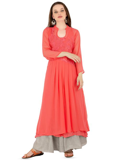 embroidered flared kurta - 16039792 - Very Small Image - 1