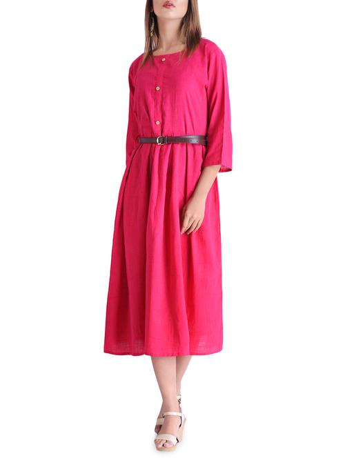 fuchsia buttoned placket dress with belt - 16039892 - Very Small Image - 1