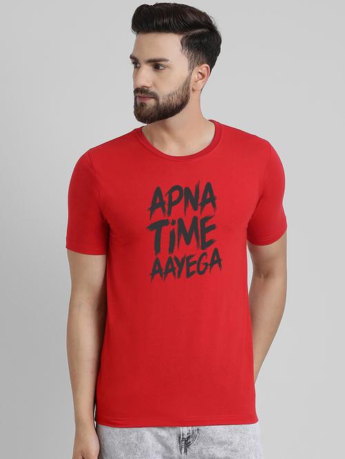 red typographic chest print t-shirt - 16039902 - Very Small Image - 1