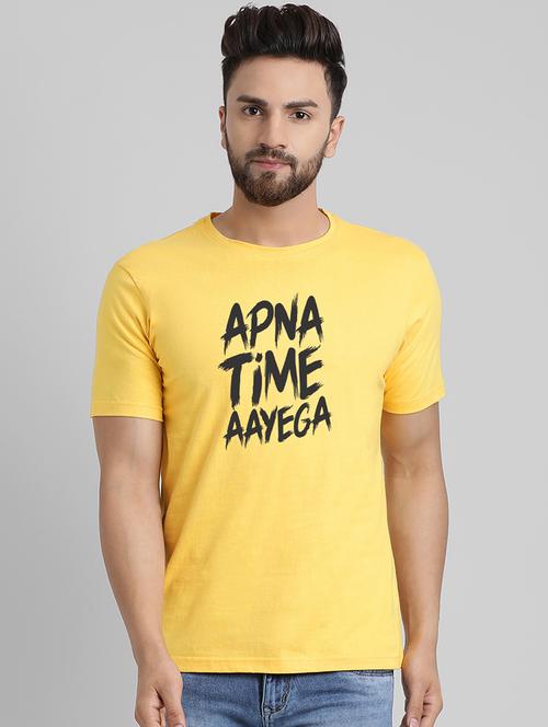 yellow typographic chest print t-shirt - 16039905 - Very Small Image - 1