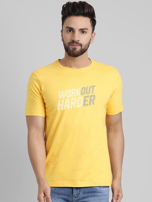 yellow typographic chest print t-shirt - 16039925 - Very Small Image - 1