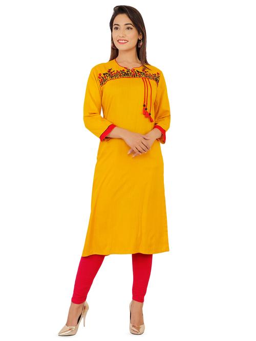 embroidered drawstring straight kurta - 16039997 - Very Small Image - 1