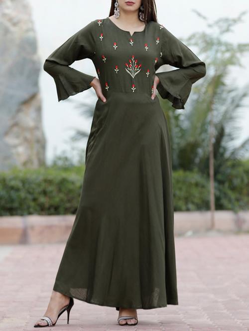 embroidered flared kurta - 16040001 - Very Small Image - 1