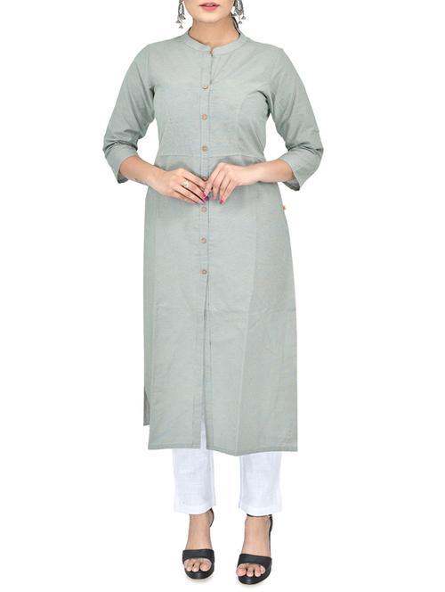 grey solid straight kurta - 16040325 - Very Small Image - 1