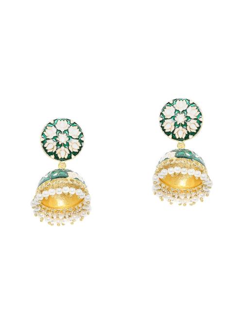 green gold tone jhumka earrings - 16040835 - Very Small Image - 1