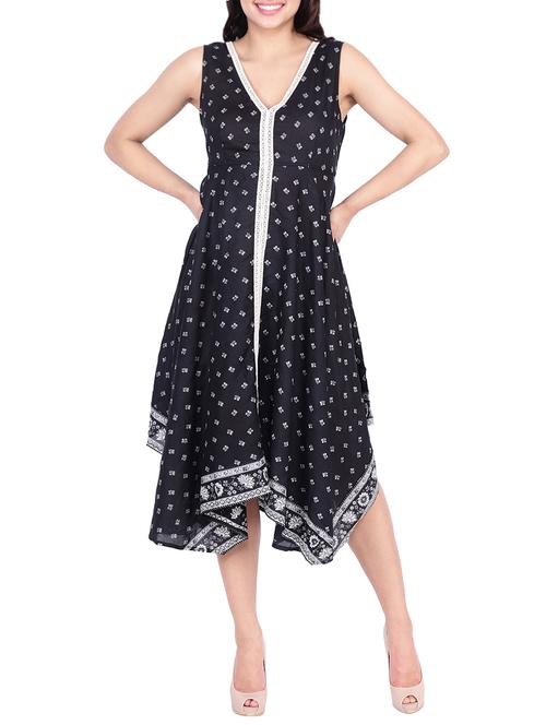 contrast lace ditsy floral asymmetric dress - 16041150 - Very Small Image - 1
