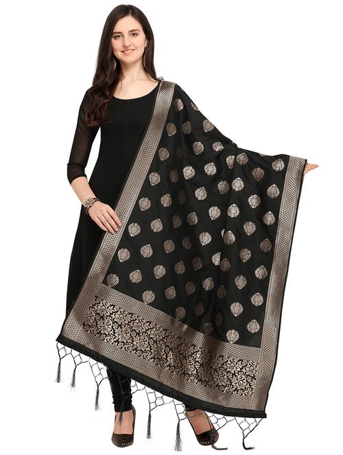 zari motif black banarasi dupatta - 16041243 - Very Small Image - 1