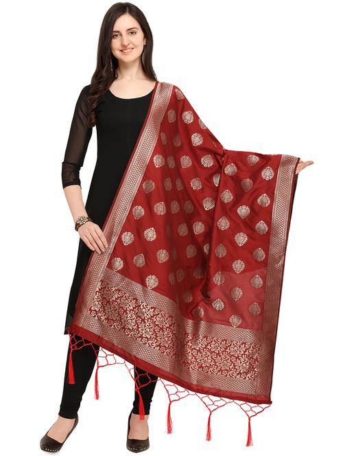zari motif maroon banarasi dupatta - 16041244 - Very Small Image - 1