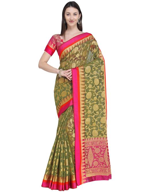 floral zari motif banarasi saree with blouse - 16041329 - Very Small Image - 1