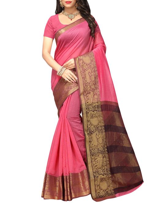 conversational zari border pink woven saree with blouse - 16041470 - Very Small Image - 1