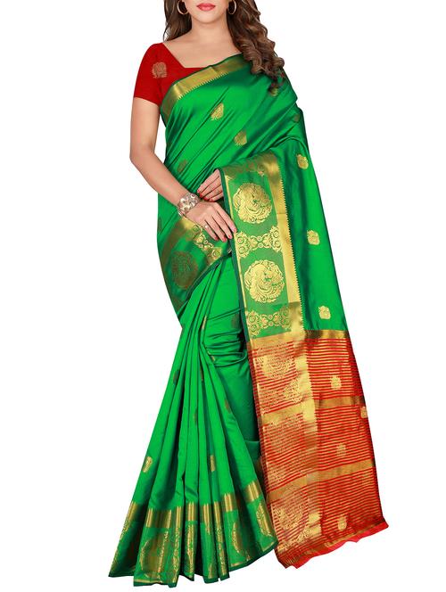 conversational zari motif green woven saree with blouse - 16041502 - Very Small Image - 1