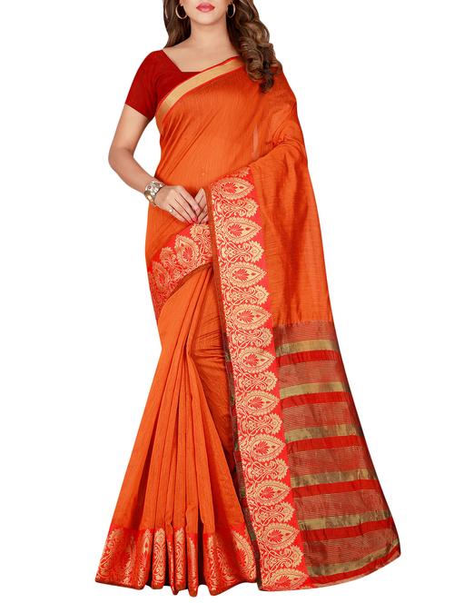 zari border orange woven saree with blouse - 16041521 - Very Small Image - 1