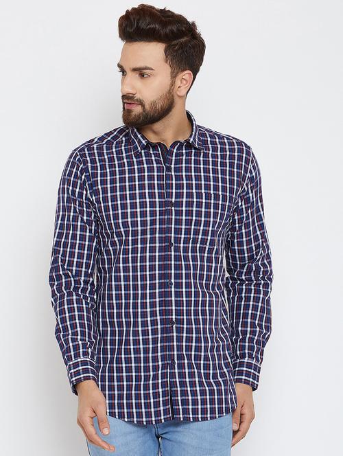 navy blue cotton casual shirt - 16041676 - Very Small Image - 1