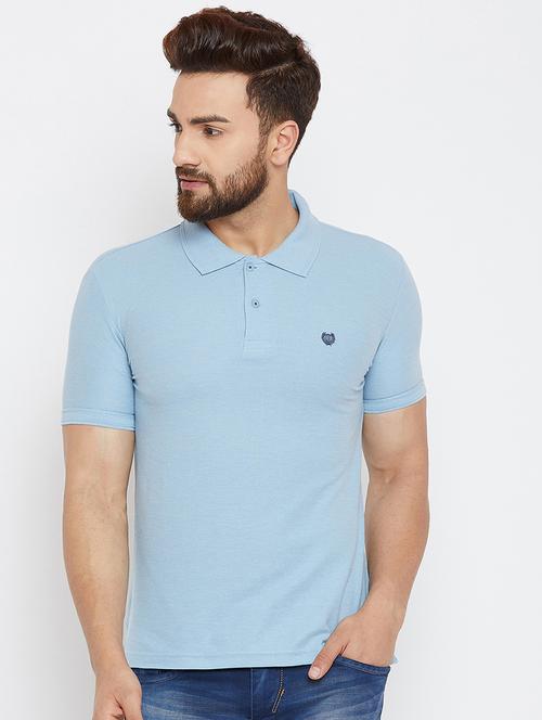 light blue solid polo t-shirt - 16041686 - Very Small Image - 1