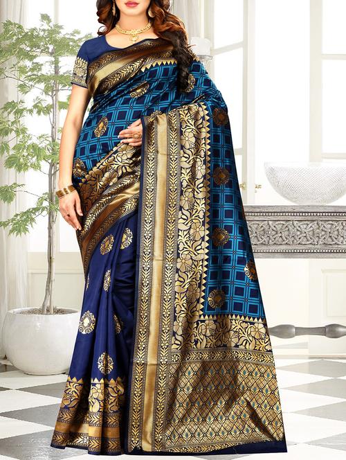 half & half zari banarasi saree with blouse - 16041786 - Very Small Image - 1