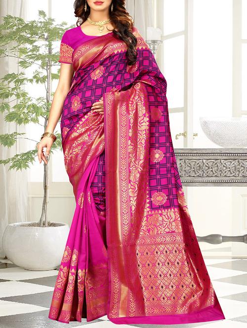 half & half zari banarasi saree with blouse - 16041788 - Very Small Image - 1
