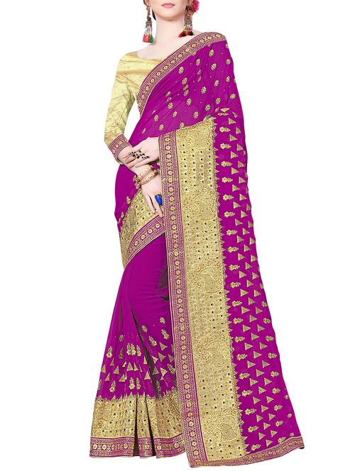purple geometrical embroidered saree with blouse - 16041849 - Very Small Image - 1