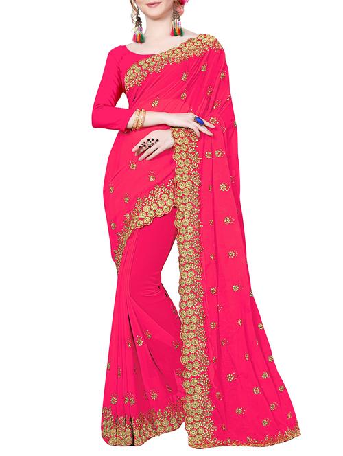 pink floral embroidered saree - 16041850 - Very Small Image - 1