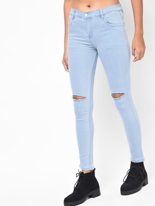 knee slit ankle length jeans - 16042138 - Very Small Image - 1