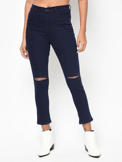 knee slit ankle length jeans - 16042140 - Very Small Image - 1