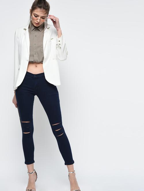 ladder ripped ankle length jeans - 16042146 - Very Small Image - 1