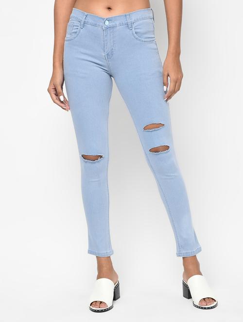 high rise knee slit jeans - 16042150 - Very Small Image - 1