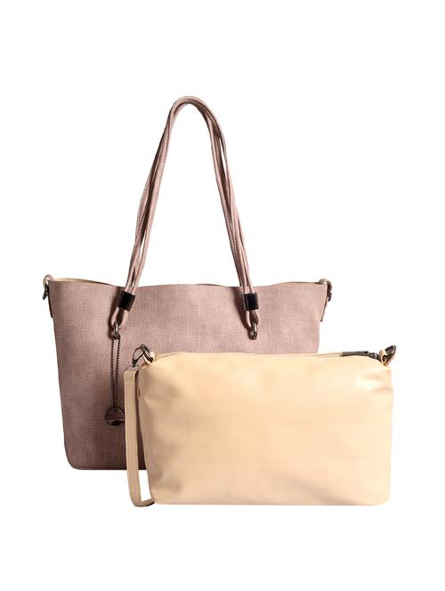 pink leatherette (pu) tote and pouch combo - 16042447 - Very Small Image - 1