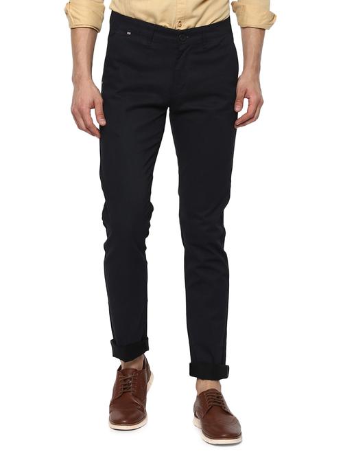 navy blue solid chinos - 16042528 - Very Small Image - 1