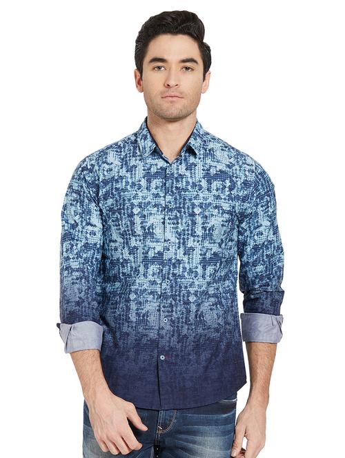 blue printed casual shirt - 16042782 - Very Small Image - 1