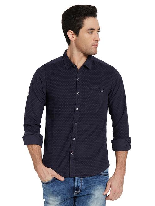 navy blue printed casual shirt - 16042828 - Very Small Image - 1