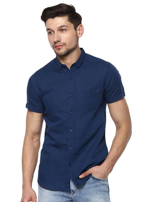 blue solid casual shirt - 16042886 - Very Small Image - 1
