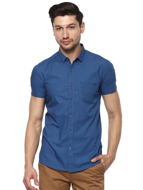 blue solid casual shirt - 16042895 - Very Small Image - 1