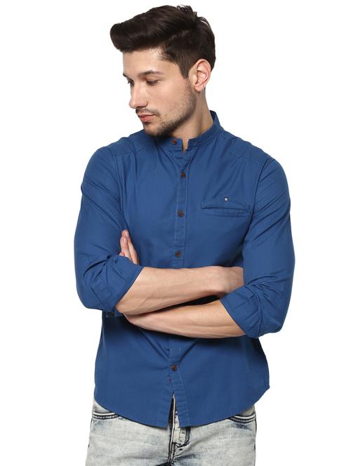 blue solid casual shirt - 16042962 - Very Small Image - 1