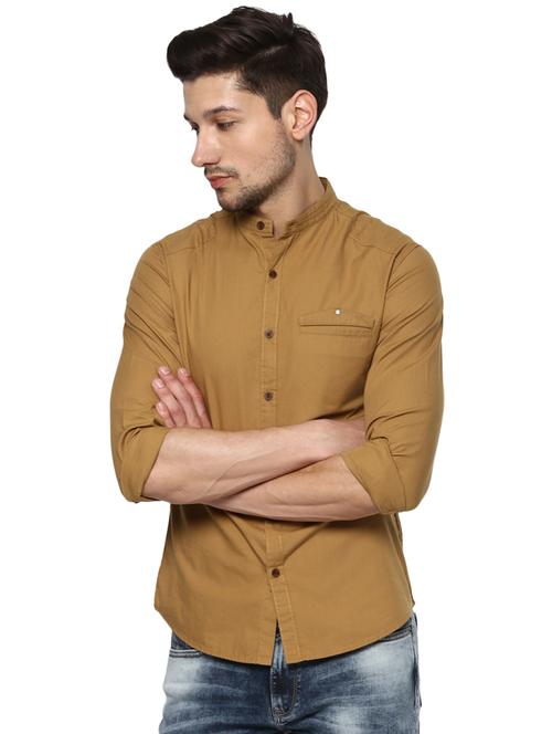 brown solid casual shirt - 16042964 - Very Small Image - 1