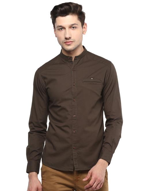 brown solid casual shirt - 16042966 - Very Small Image - 1