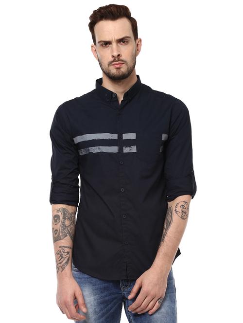 blue striped casual shirt - 16042984 - Very Small Image - 1