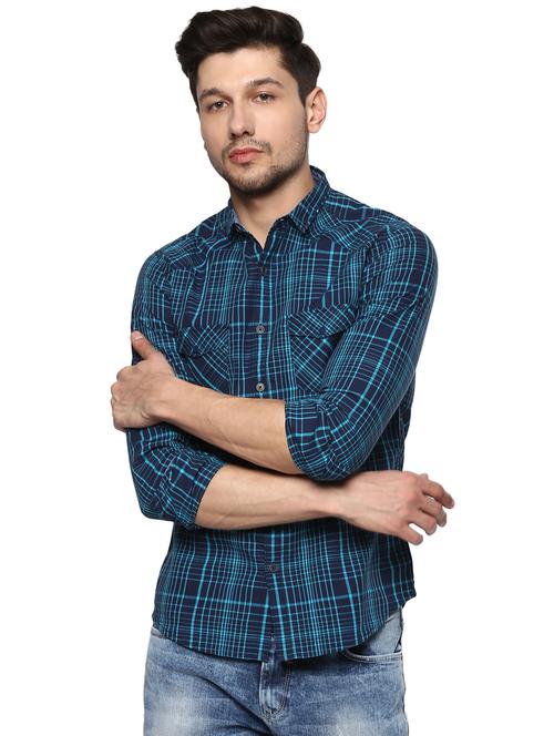 blue checkered casual shirt - 16043155 - Very Small Image - 1