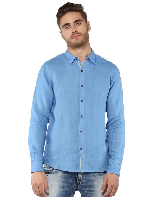 blue solid casual shirt - 16043270 - Very Small Image - 1