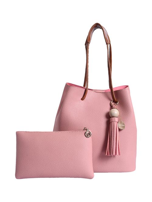 pink leatherette (pu) handbag and pouch combo - 16044091 - Very Small Image - 1