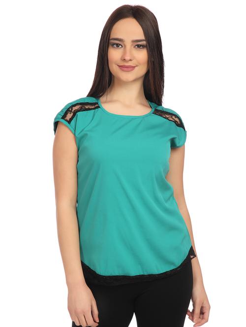 lace insert cap sleeved top - 16045223 - Very Small Image - 1