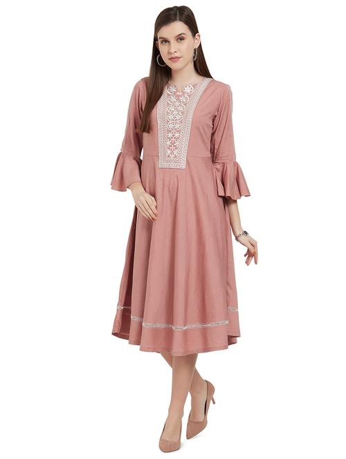 contrast embroidered flared dress - 16045495 - Very Small Image - 1