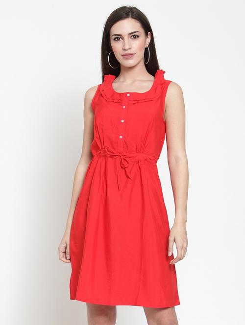 drawstring ruffle trim a-line dress - 16045604 - Very Small Image - 1
