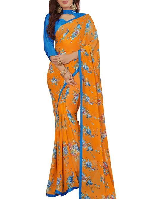 lace border floral printed saree with blouse - 16045623 - Very Small Image - 1