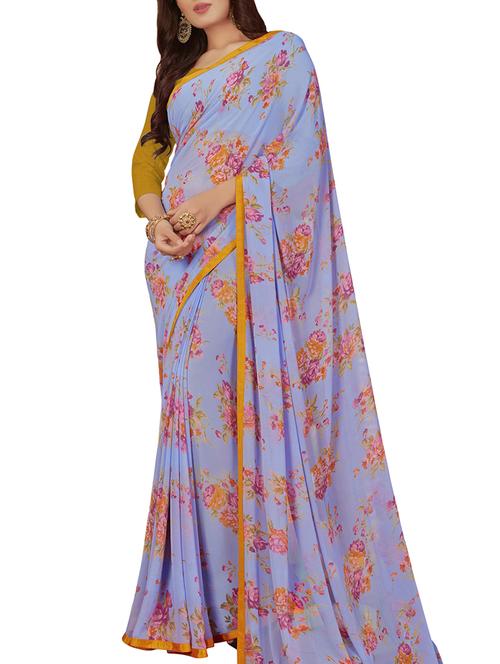 lace border floral printed saree with blouse - 16045627 - Very Small Image - 1